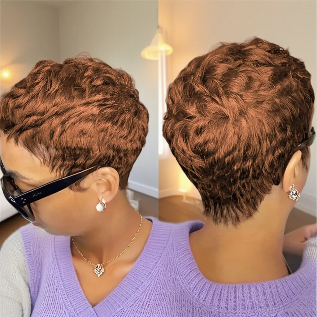Short Pixie Cut Wig with Bangs, Human Hair