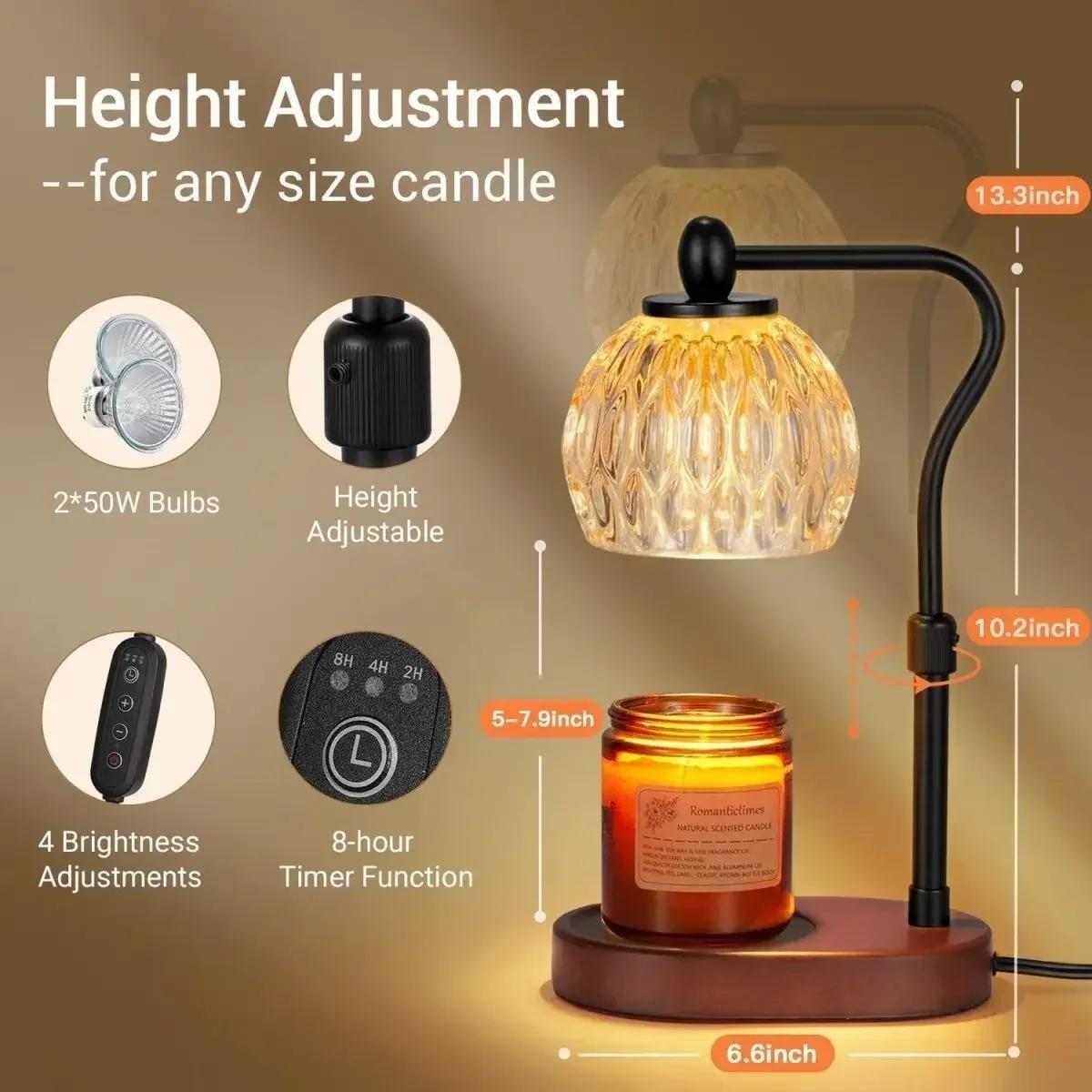 Imagem -03 - Altura Ajustável Lâmpada de Cabeceira Ajustável Candle Warmer Quarto Mood Light Decorações Home Mesa Interior 110v 230v