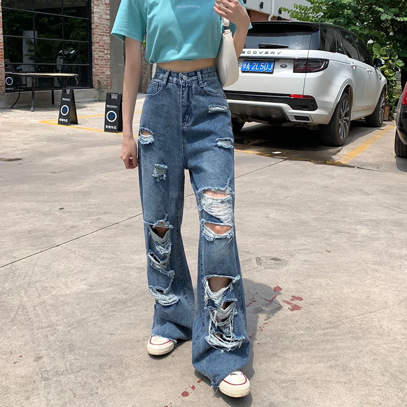 

Loose Ripped Wide-leg Jeans Women's Fat Mm Retro High-waisted Drape Drag The Floor To Show Thin Old Men's And Women's Trousers