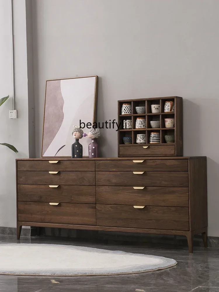 

New Arrivals Black Walnut Eight Spares Cabinet Nordic Log Storage Cabinet Side Cabinet Bedroom Solid Wood Locker S8350