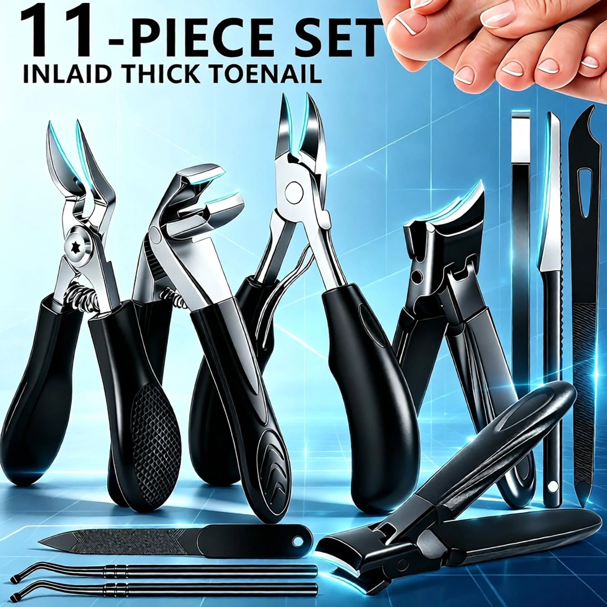 1/11pcs Professional Heavy Duty Pedicure Tools Thick Nail Toenail Clipper Set for Seniors Ingrown / Dead Skin Scraper/Nail File