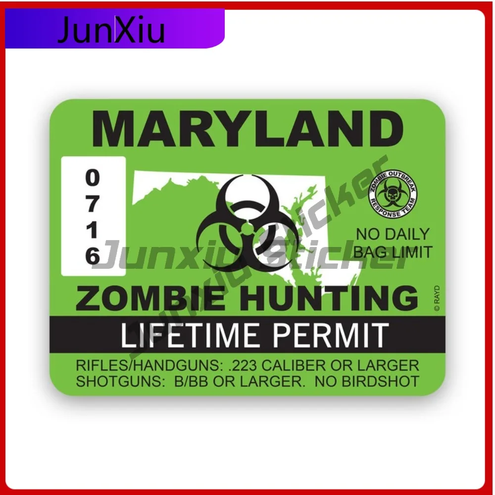 

Maryland Zombie Hunting Permit Sticker Waterproof Cute Laptop Waterproof Vinyl Decal For Car Bumpers Creative Outdoor Fun