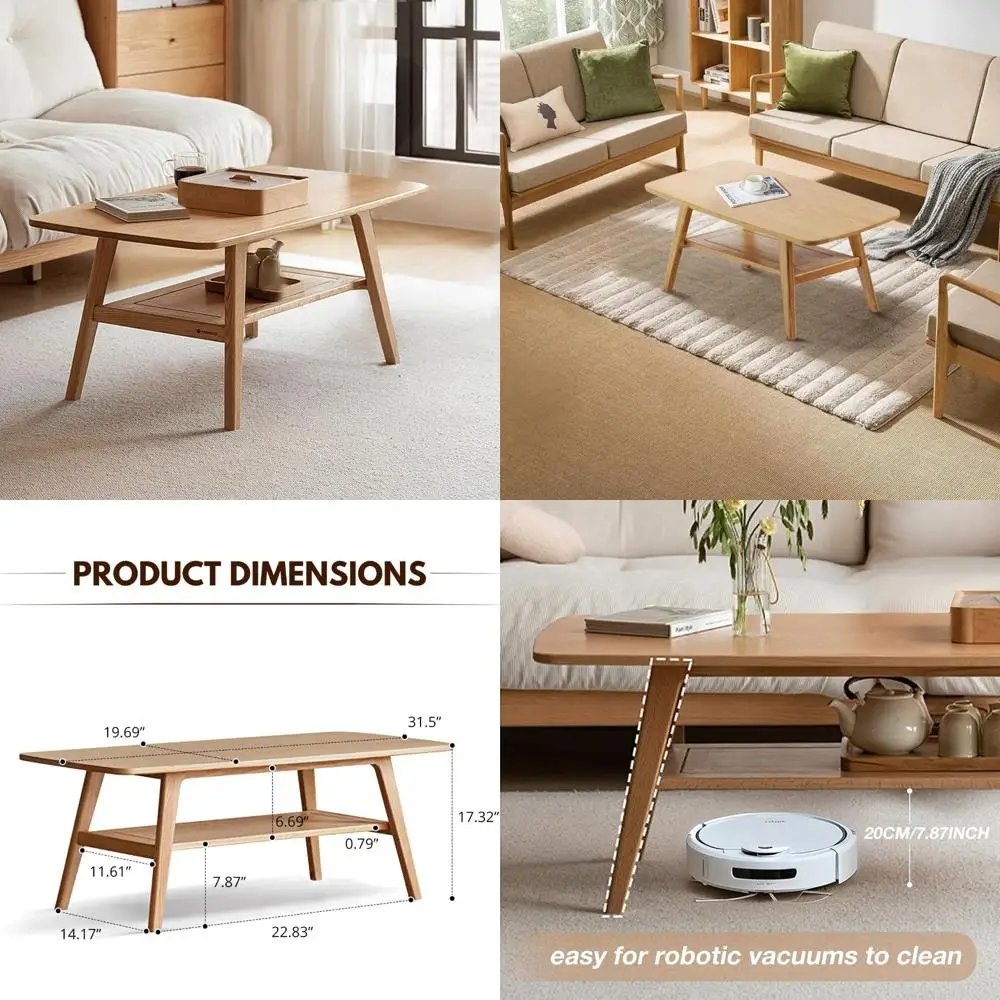 Modern Two-Tier Oak Coffee Table with Storage Shelf for Living Rooms, Apartments, and Offices