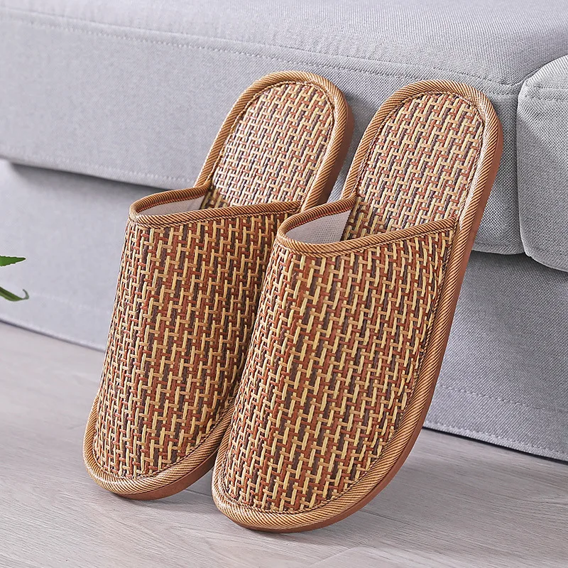 Rattan Straw Woven Slippers Summer Household Sandals Indoor Non- slip Breathable Linen Beach Slippers Pantuflas Mujer