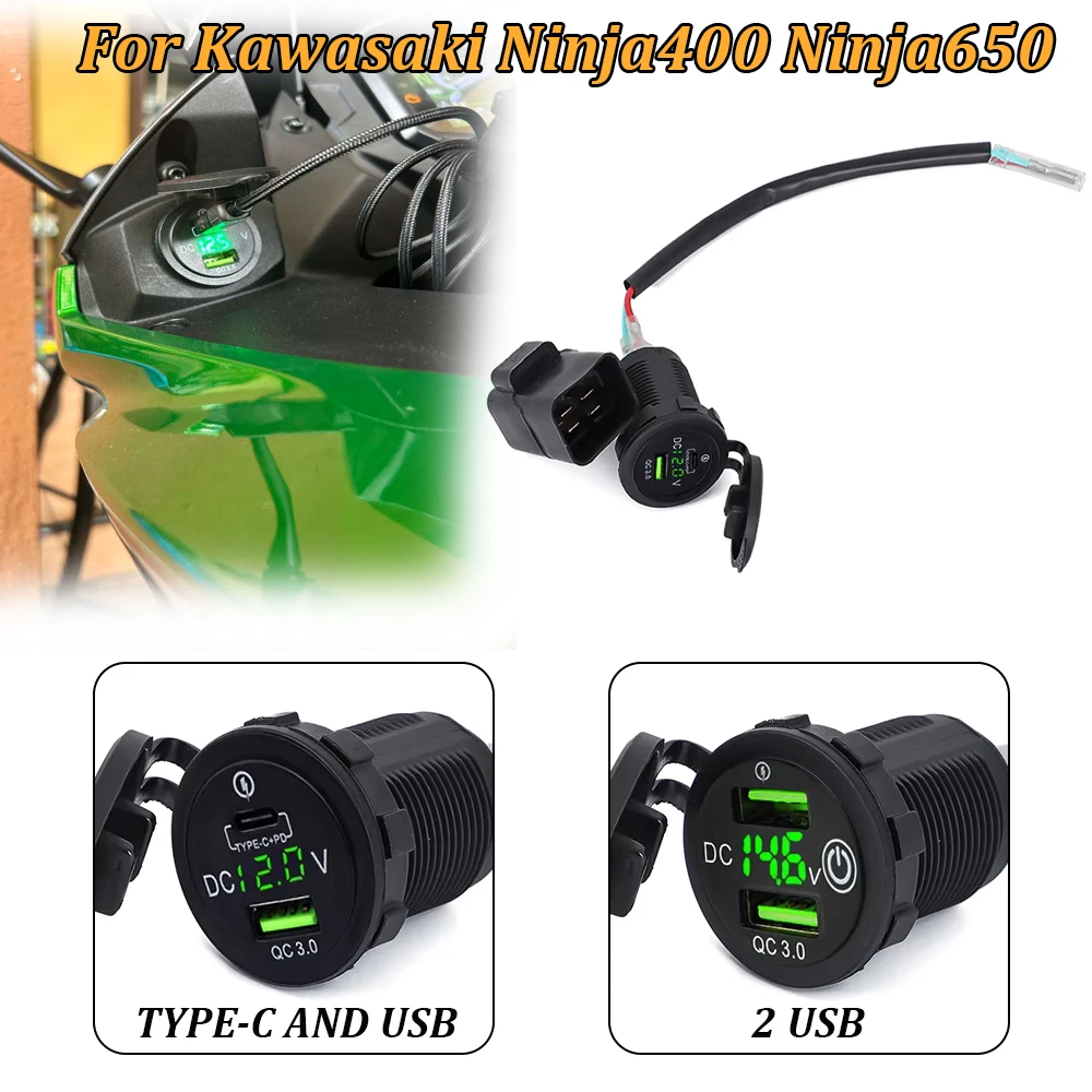 

For Kawasaki Versys 650 Ninja400 Ninja650 Motorcycle Camera Cellphone TYPE-C USB Fast Charger with Relay