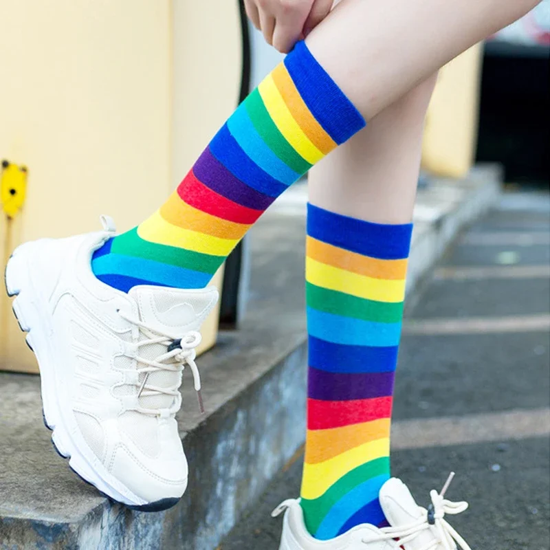 

Cotton Socks Women LGBT Female Middle Tube Slouch Winter Harajuku Colored Casual Sports Candy Rainbow Long Socks Ladies Fashion