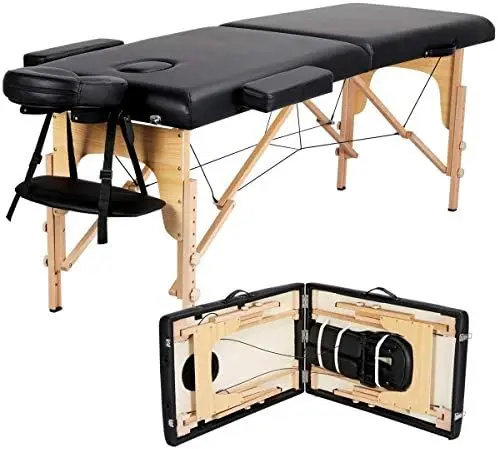 84x24in Portable Massage Table Folding Adjustable Lash Bed, Black | Beechwood legs, foam padding give sturdy, comfy