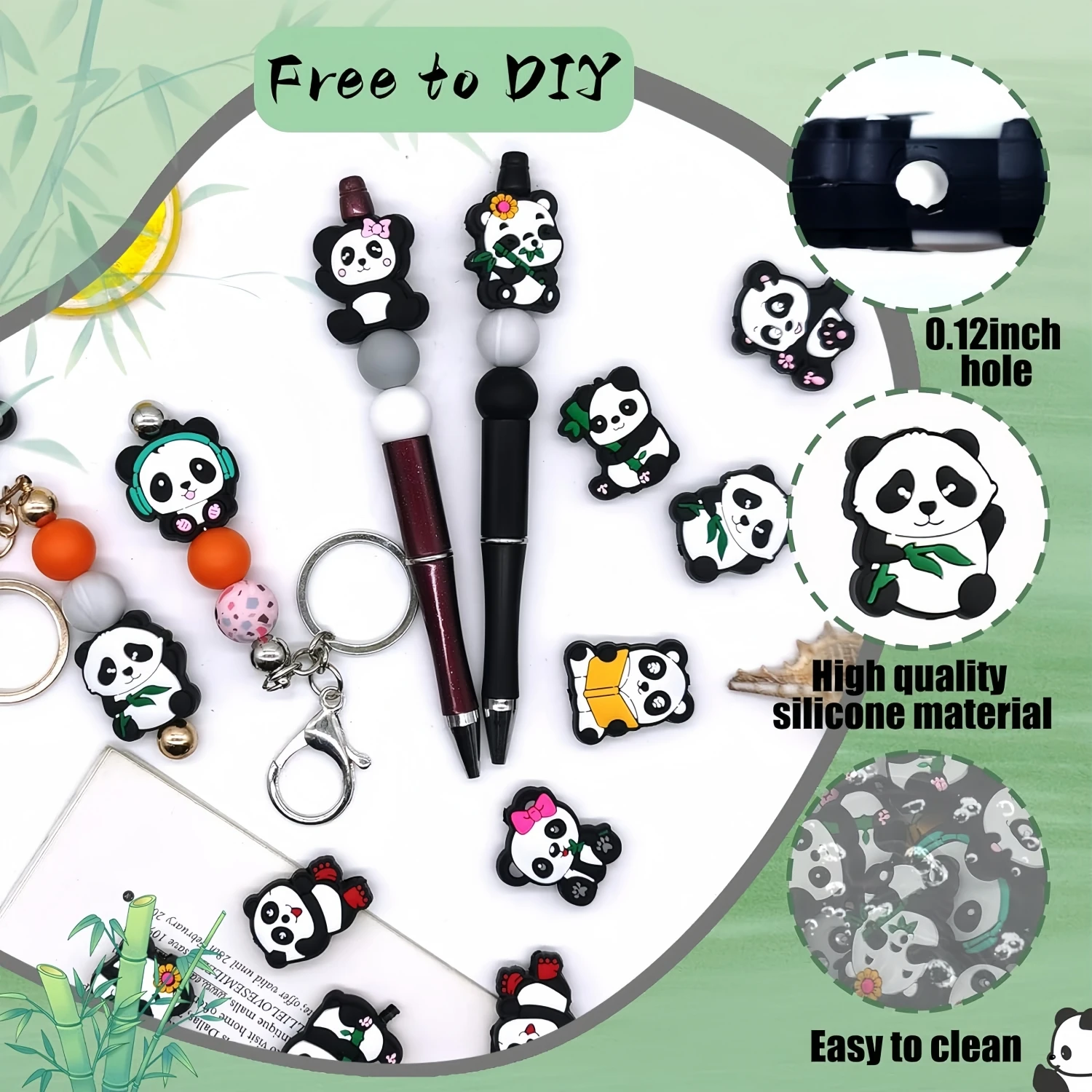 5/10/20pcs Panda Silicone Pen Focal Beads,Halloween Decoration Beads Animal Shape Silicone Focal Beads Bulk Loose Rubber Bead Pen Bead Bead Bead Pen