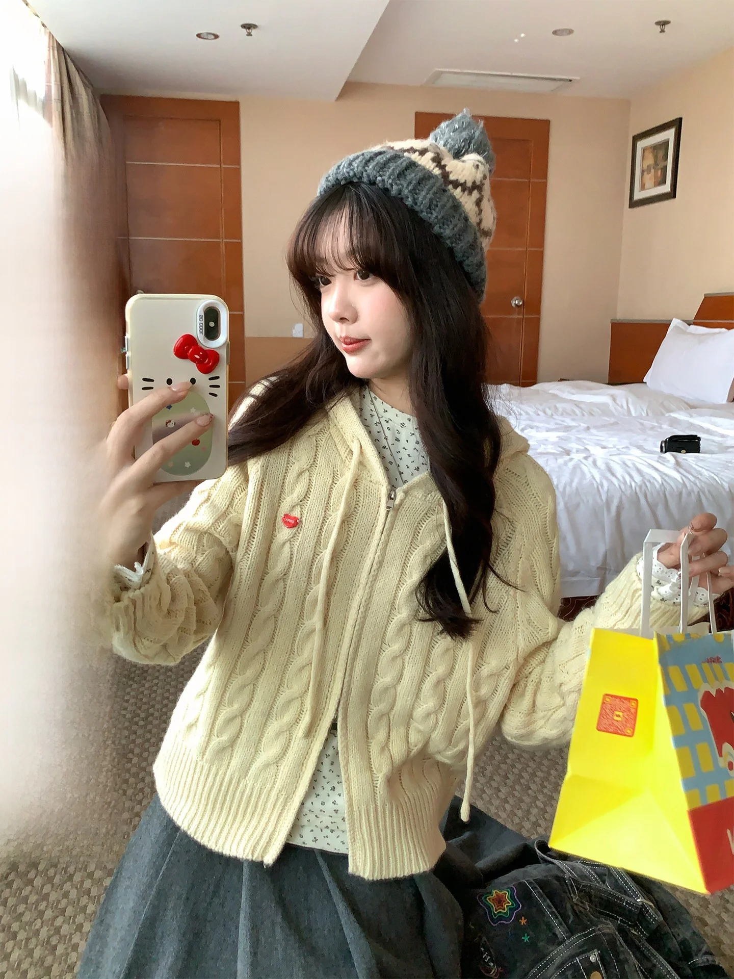 

Holli Korean Sle College Girl's Knitted Hat Sweater Double Head Zipper Long Sve Warm Cardigan Medium Thin Regular...