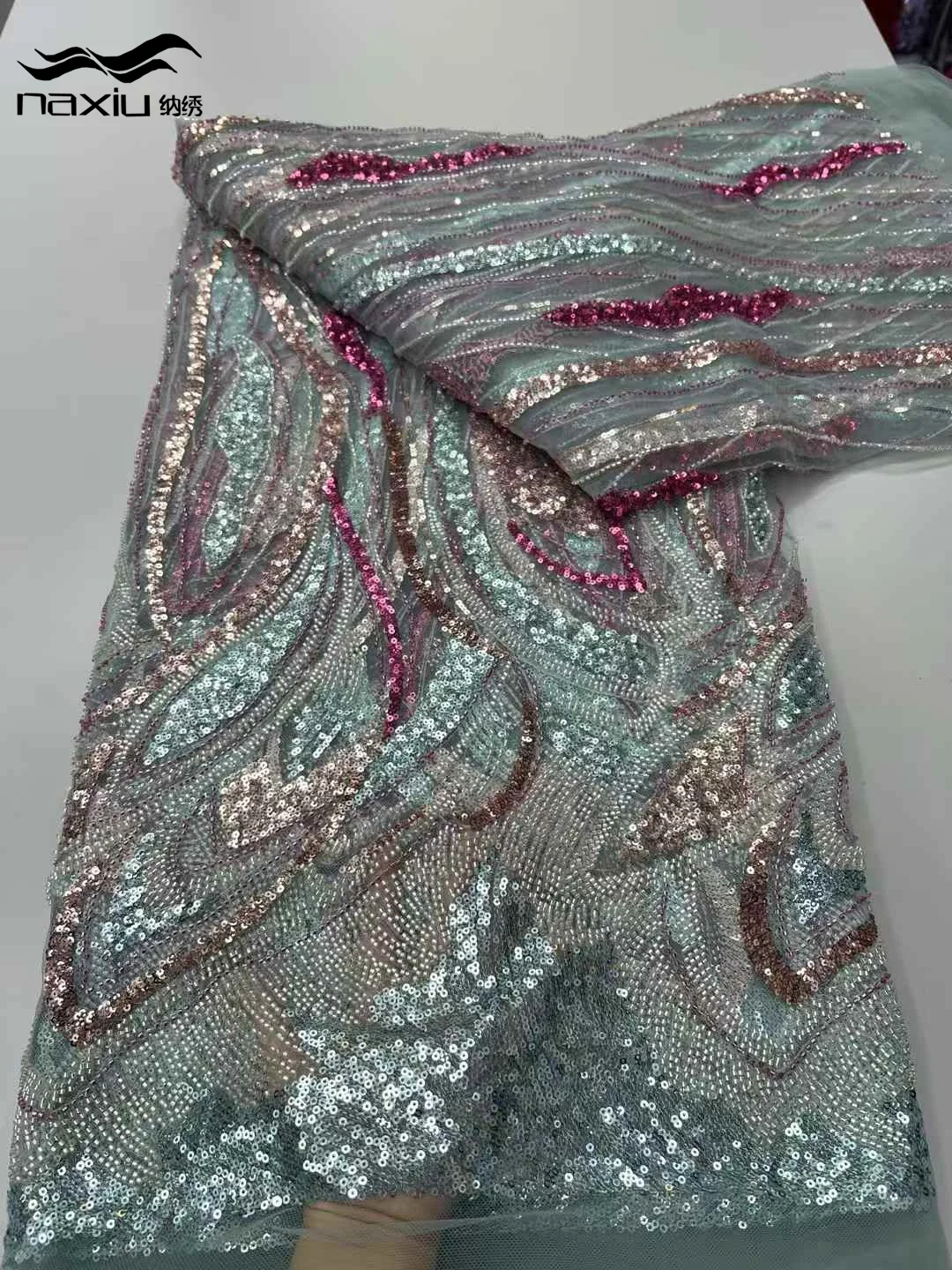 

Madison Beads Luxury African Lace Fabric Sequins Embroidery Groom Nigerian 2025 High Quality French Tulle Lace Fabric For Bridal