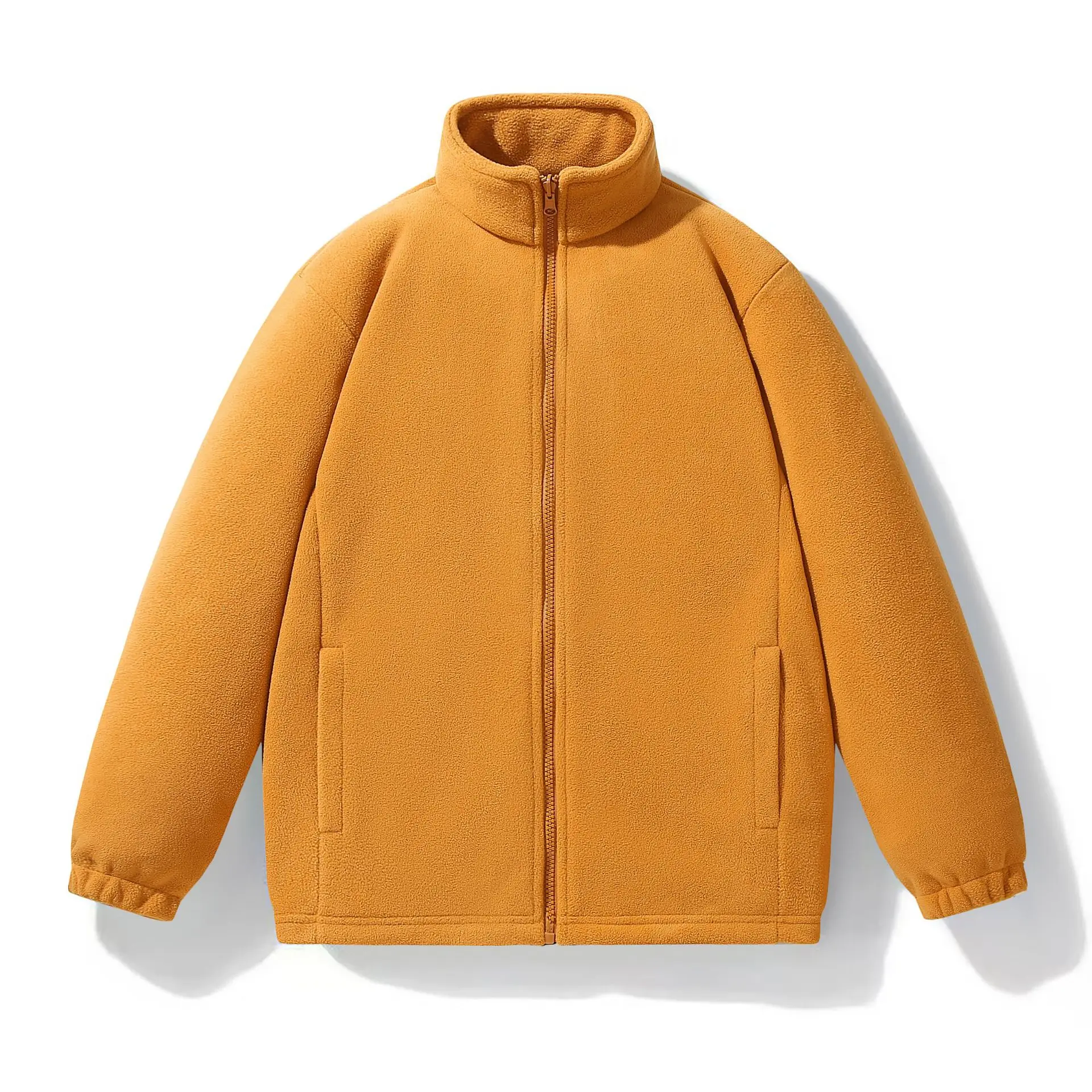 Unisex Double Sided Fleece Jacket Autumn Winter Thick Warm Stand Collar Full Zip Coat Casual Outdoor Windproof Outerwear For Men