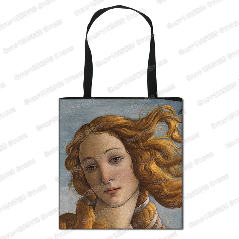 Italian Botticelli Oil Painting Handbag The Birth of Venus Portrait Retro Art Fashion Travel Bag Women\'s Shopping Foldable Bags