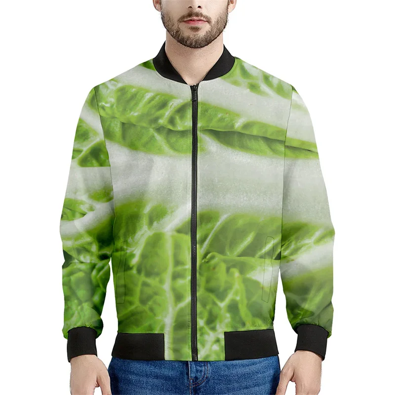 Jaket ritsleting cetak 3d daun kubis Pria Wanita Sweatshirt musim semi musim gugur kasual mantel longgar jaket Bomber ritsleting lengan panjang