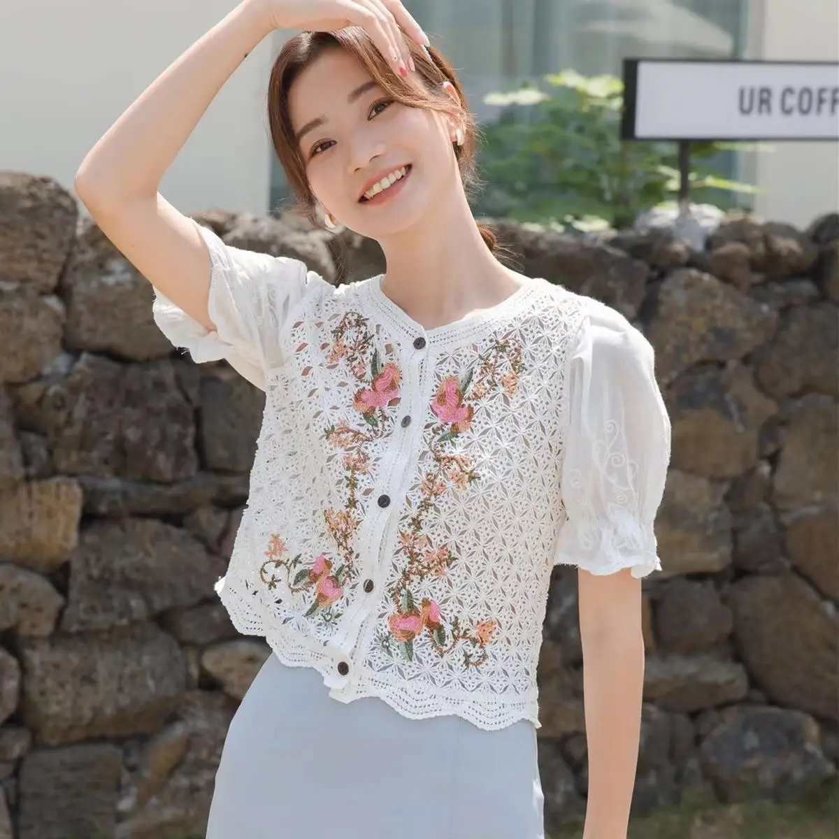 

Lace irt for Women Spring Chiffon Slim Fairy Sle Cotton Material Home Clothes for Children And Babies