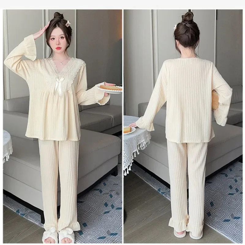 5xl plus size Frauen lose Pyjama Set Frühling und Herbst Langarmhose koreanische süße Homewear Lounge wear kann draußen getragen werden