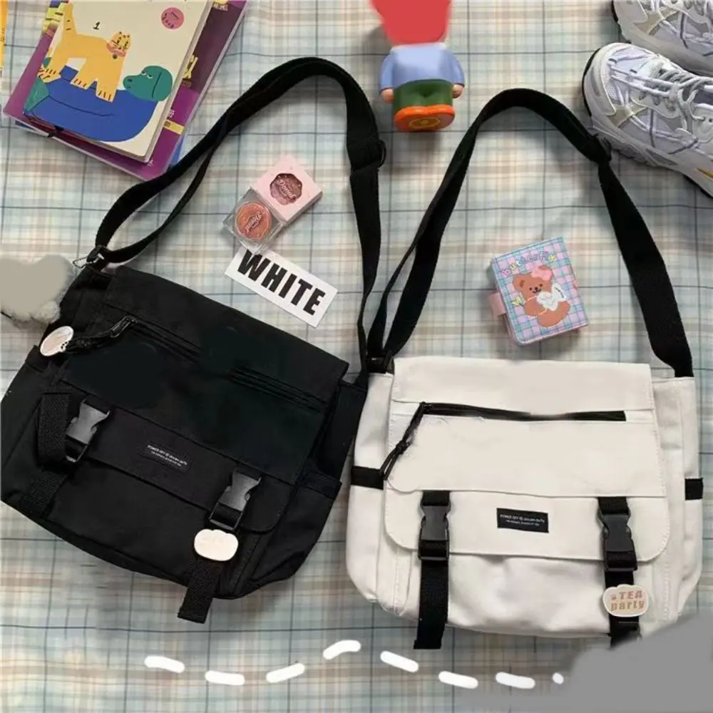 

Canvas Satchels High Quality Solid Color Flip Crossbody Bag Adjustable Shoulder Strap Large Capacity Shoulder Bag Girls