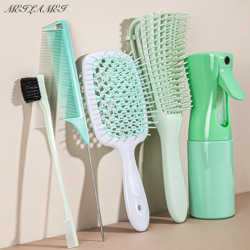 5 Pcs/Set Hair Brush Detangling Brush Scalp Massage Hair Comb Green  Adjust Octopus Curly Comb Women Detangle Hairbrush Salon