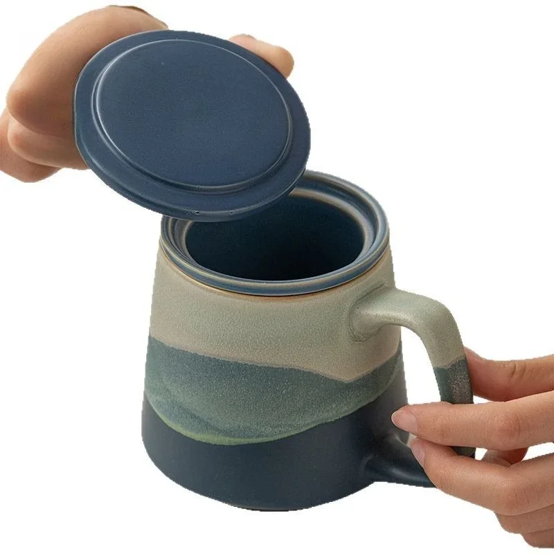 

Kiln-changed ceramic office book with lid, tea separation cup, office tea cup, household filter large mug