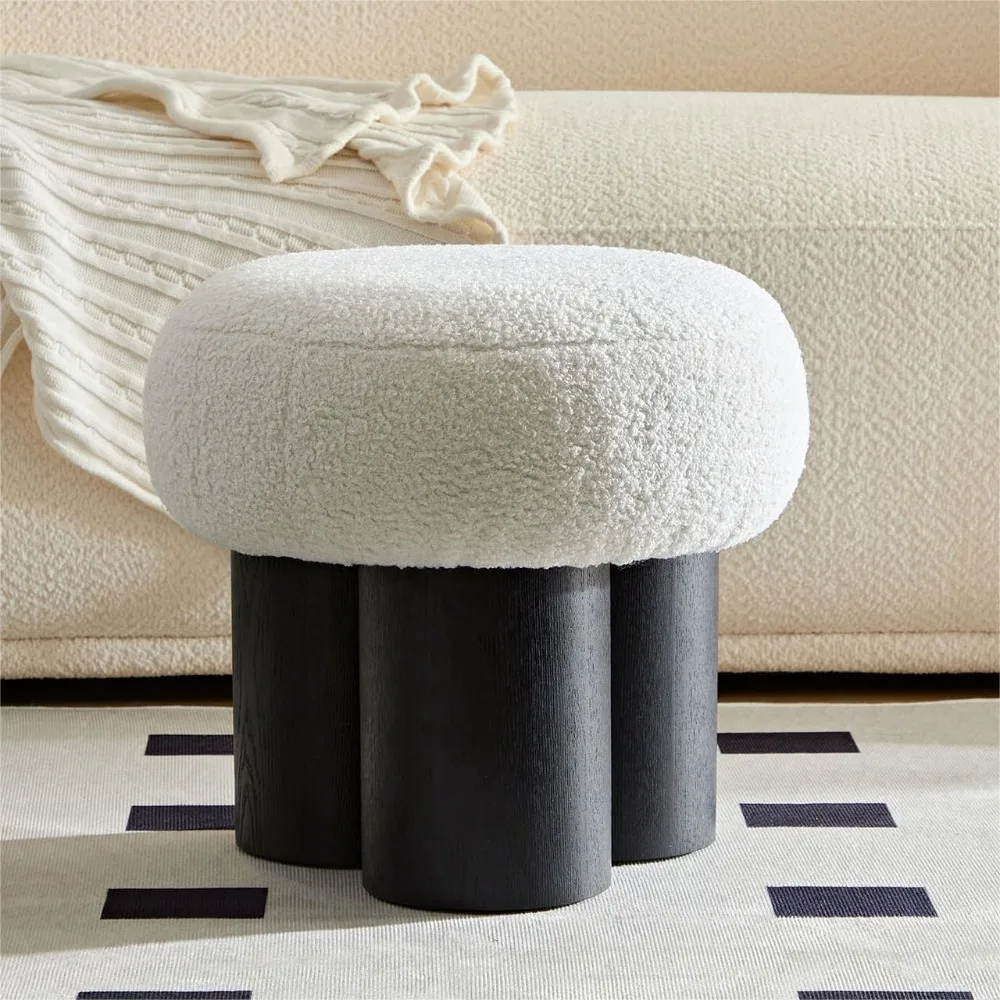 

Small Round Foot Stool, Teddy Fabric Footrest Ottoman Stool with Non-Skid Legs, Modern Footstools Step for Couch, Living Room