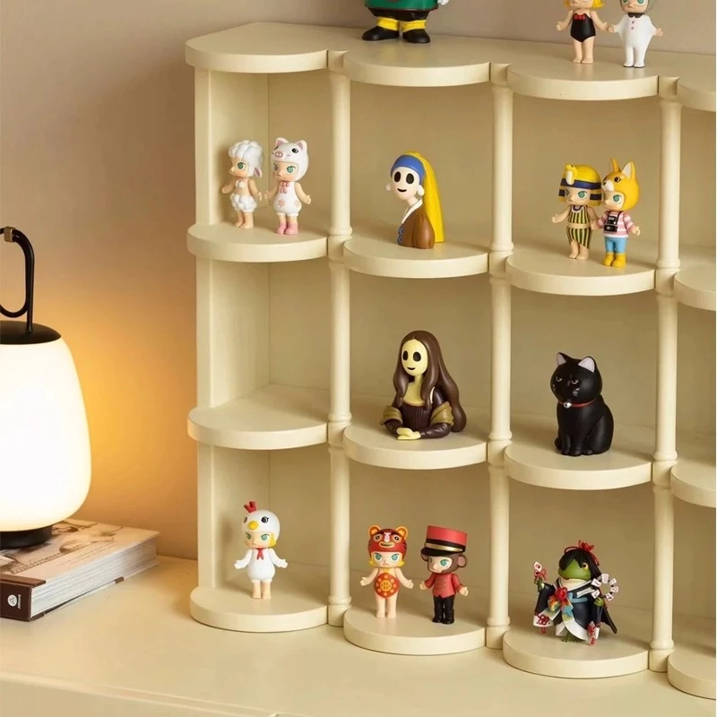 

Cream cup storage rack toy display grid retro solid wood rack home