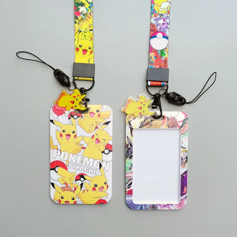 حامل بطاقة بيكاتشو الكرتون الحبل شارة بطاقة الهوية واقية موضة طالب مكافحة خسر غطاء البطاقة المفاتيح الملحقات