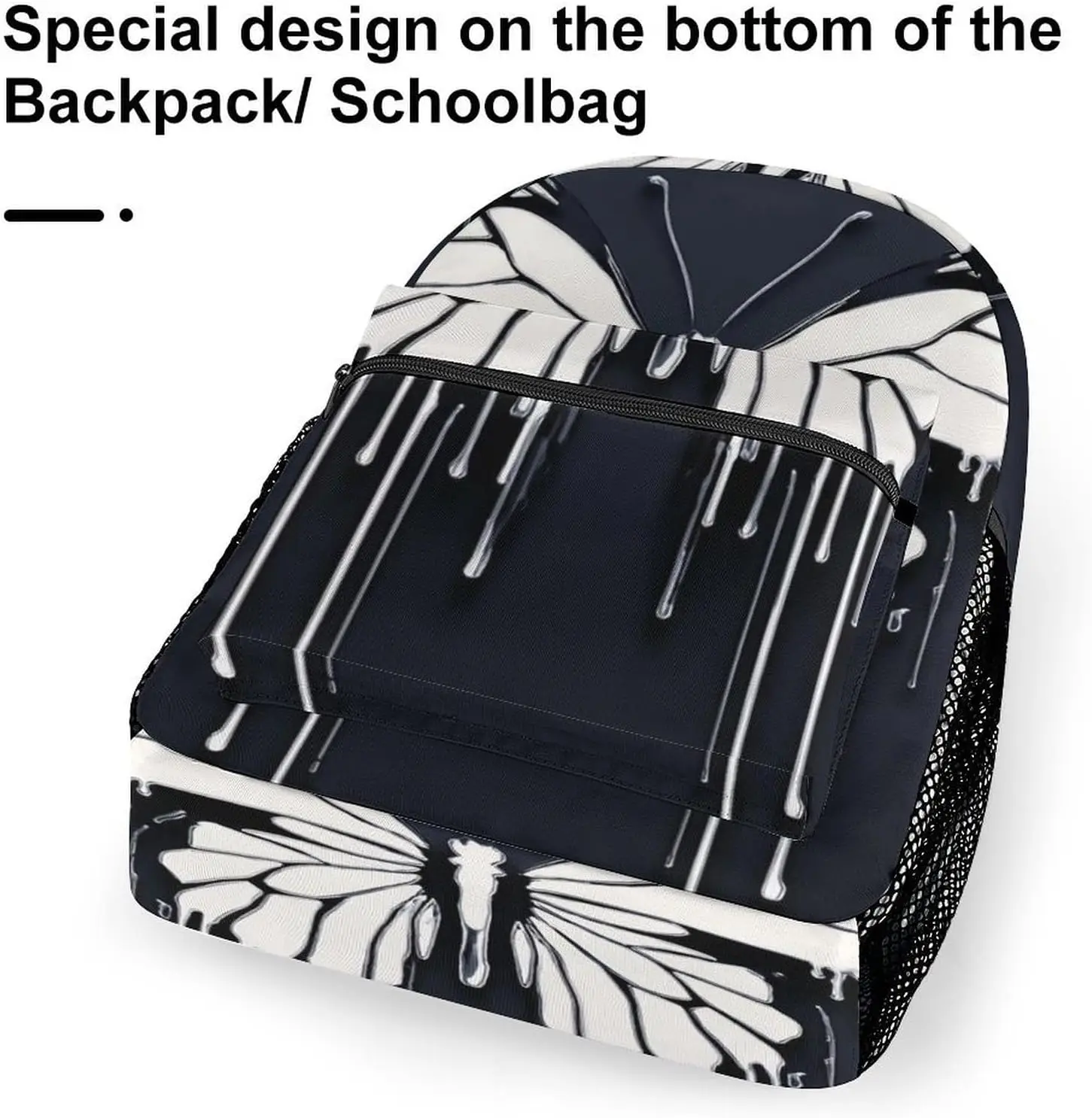 Rucksack 16 Zoll leichte große Büchertasche Schwarz-Weiß-Schmetterlings-Tagesrucksack für Reisen, Büro, Arbeit