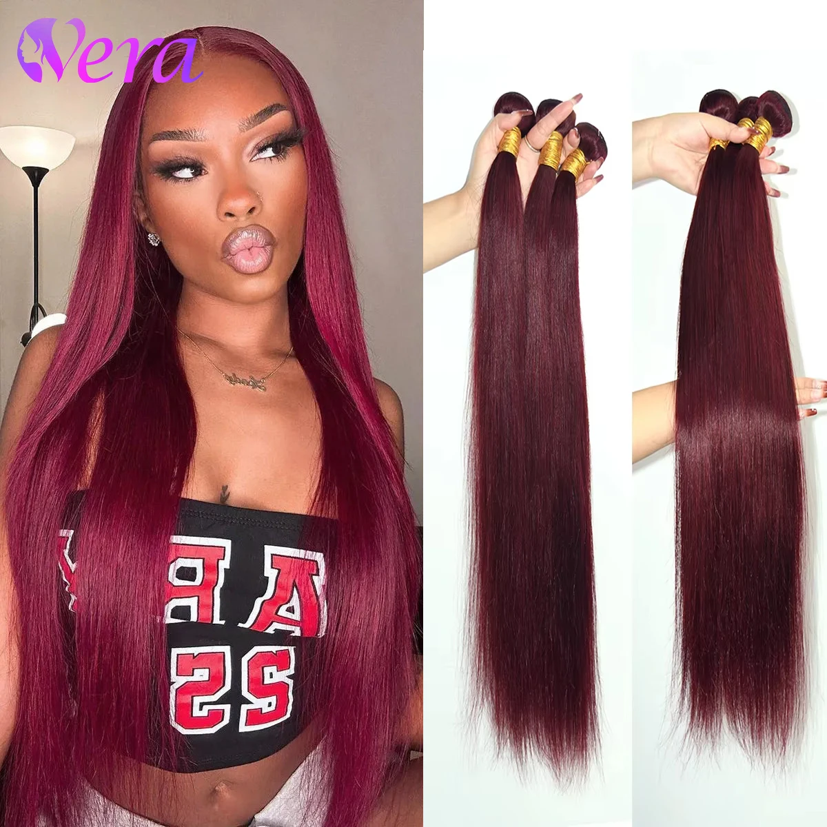 99J Human Hair Straight Bundles Red Bundles Burgundy Human Hair Bundles Grade 10A Remy Hair 3 4 Bundles Wine Red Straight Bundle