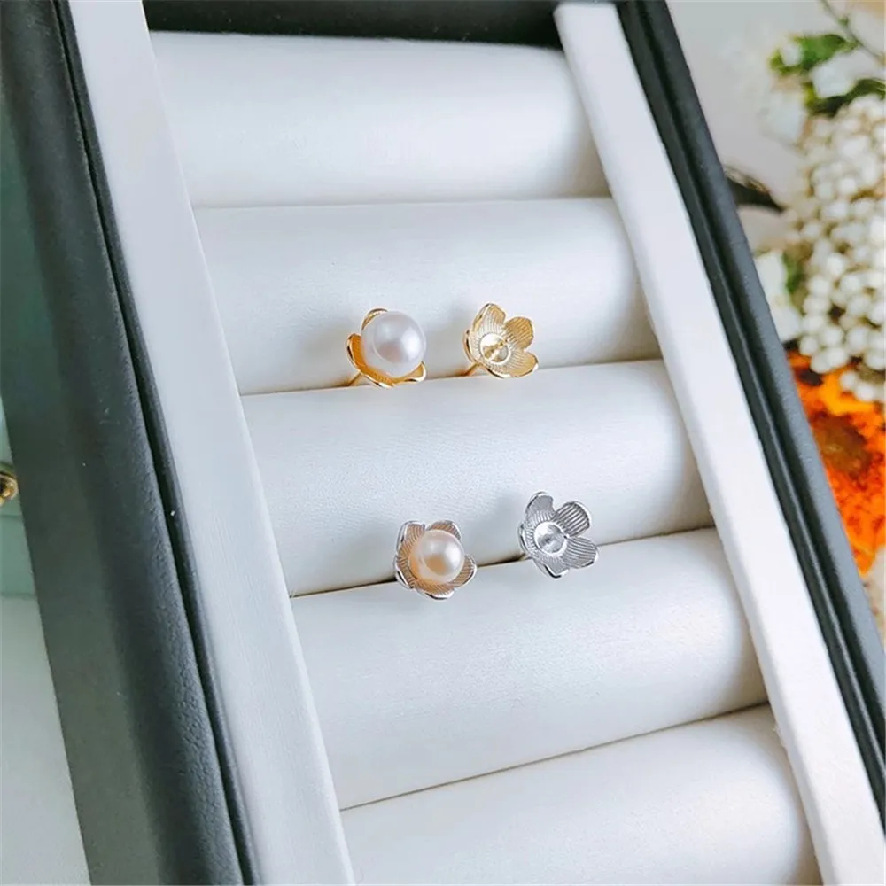 

DIY Pearl Accessories Empty Tray S925 Sterling Silver Pearl Earrings Empty Tray Exquisite Women's 6-8mm Round Beads E100