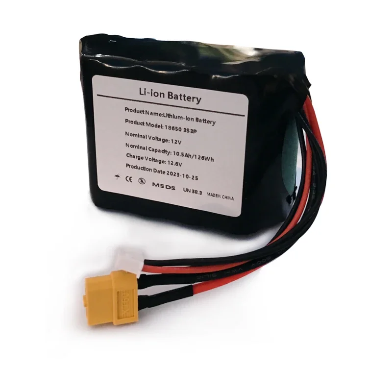 3S3P 12V 10500mAh High Capacity UAV Rechargeable Li-ion Battery for Various RC Airplane Quadrotor, with Connector XH2.54+XT60