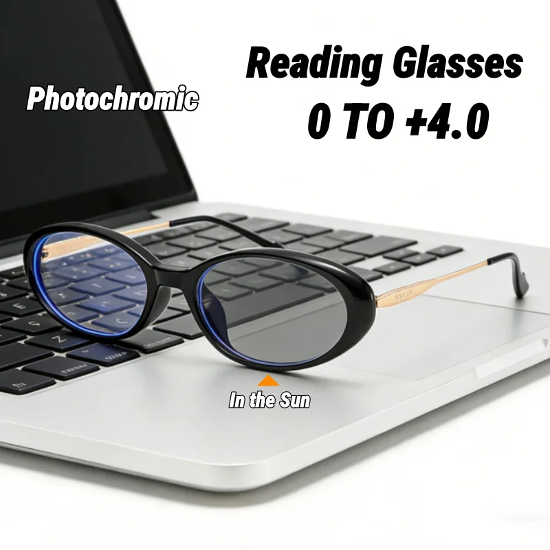 

Small-Frame Cat-Eye Photochromic Presbyopia Glasses Metal-Temple UV Protection Unisex Personalized Fashion Reading Glasses
