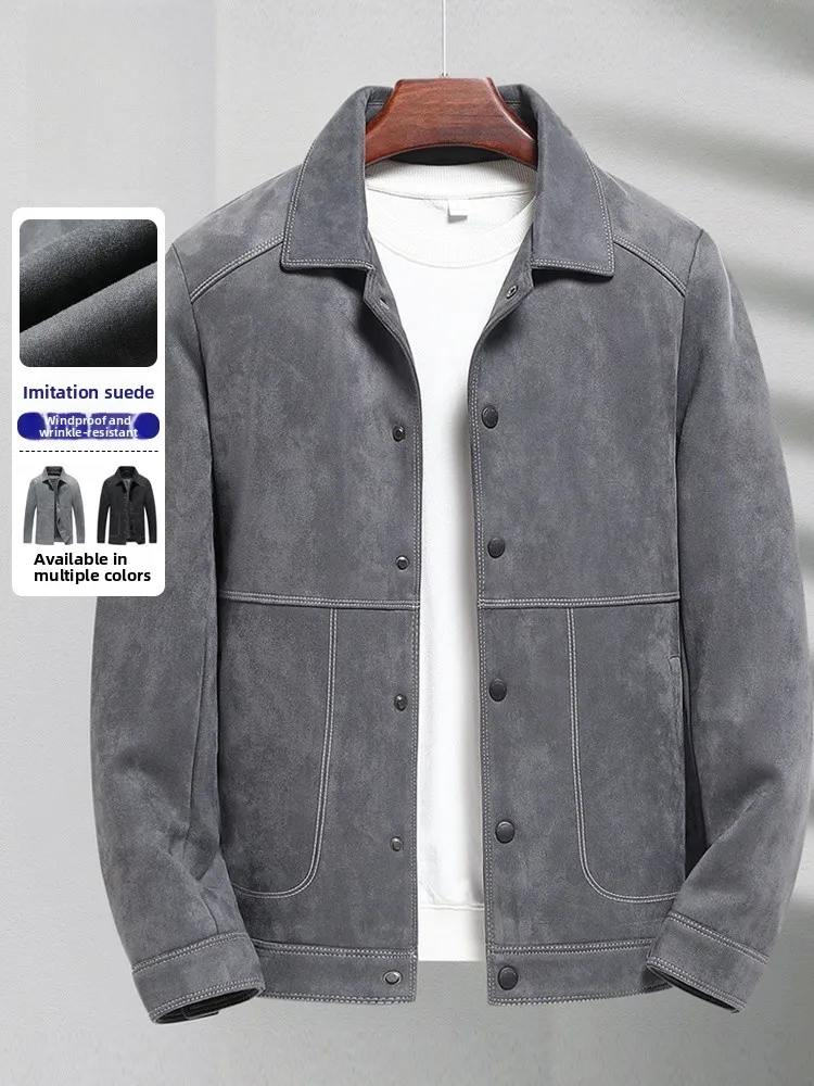 

Rn Men's Casual Suede Jaet Spring Autumn Loose Fit Faionable New Arrival Youthful Urban Sle Full Zipper Long Sve