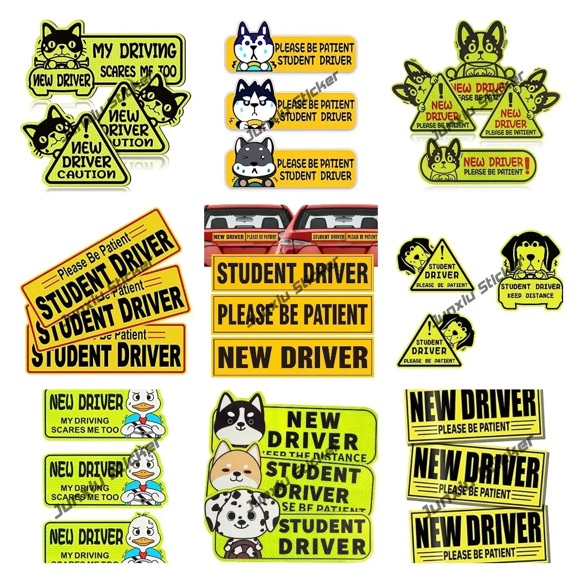 

3 Pieces Package Duck New Driver Sticker Cute Corgi Bunny Siberian Husky Student Driver Please Be Patient Keep Distance Safety