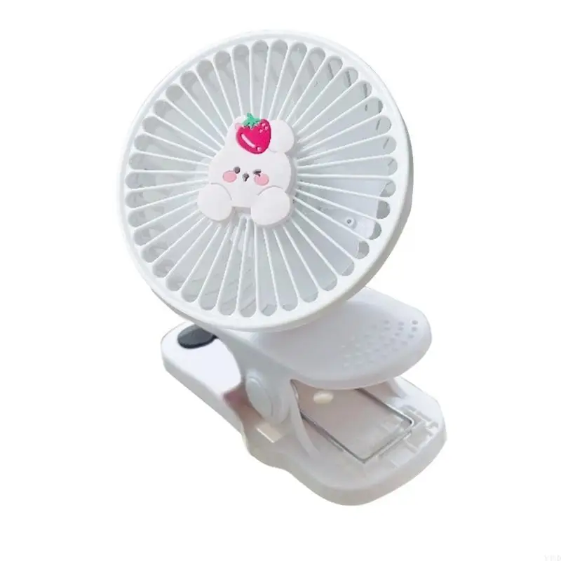 

Y4UD Adjustable Angles Baby Strollers Fan with Soft Wind Cartoon Pram Clip On Fan