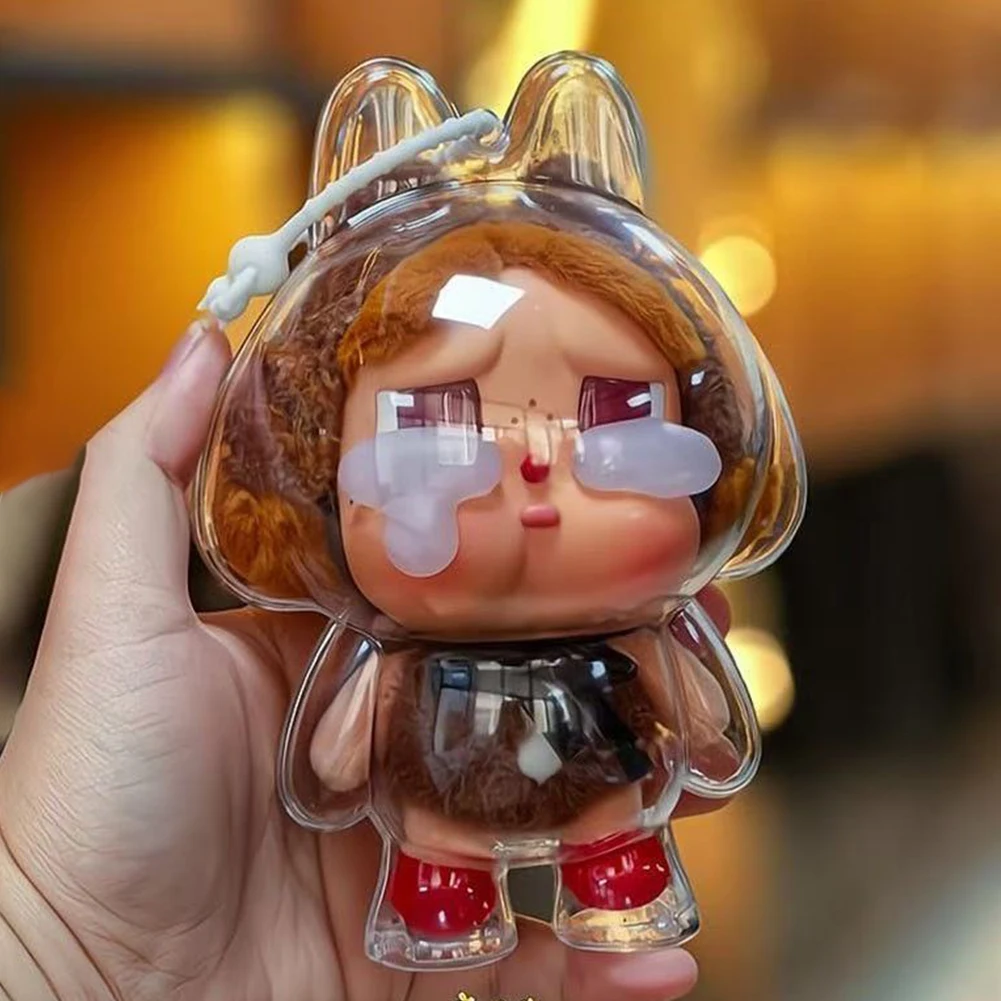 Capa protetora transparente caso de poeira para crybaby série caixa cega vinil pelúcia rosto caso protetor boneca caixa armazenamento brinquedo dos desenhos animados