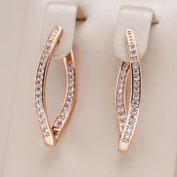 Kinel Hot Fashion Shiny Natural Zircon V Shape Drop Earrings for Women 585 Rose Gold Color Geometric Vintage Daily Fine Jewelry