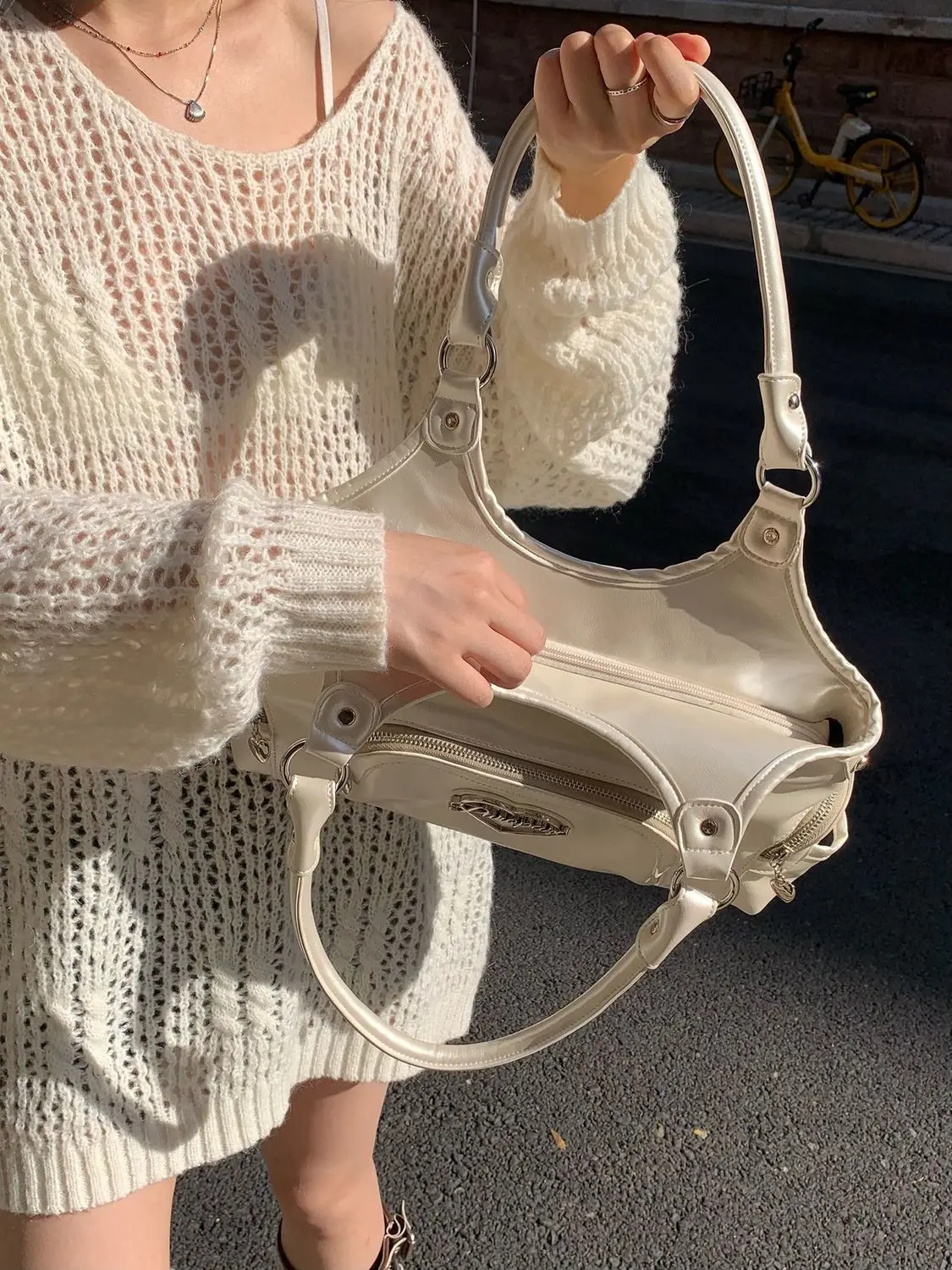 JIAERDI Fairycore Aesthetic Y2k Bag Women Hot Girls Versatile Chain Chic White Underarm Bag Purse Female Harajuku Sweet Handbag