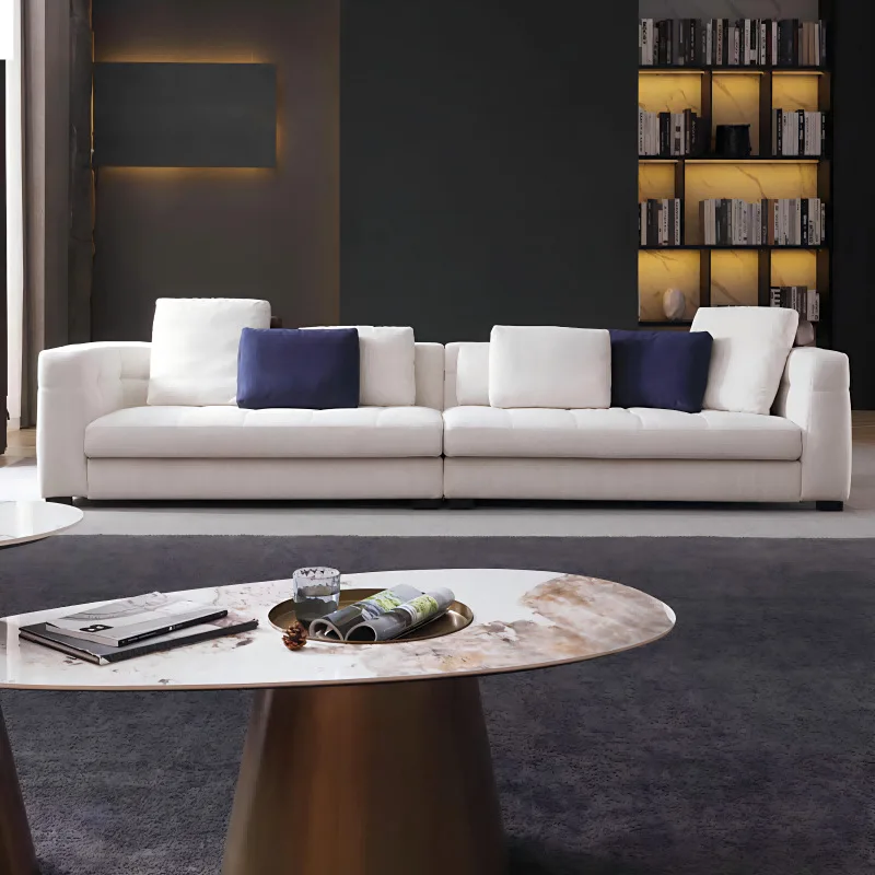 Italian minimalist cloth sofa size apartment straight row three-person cotton and linen fabric modern simple living room