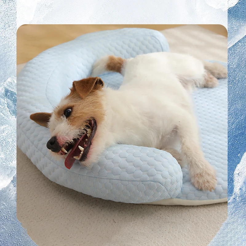 Round Summer Dog Bed Ice Silk Cooling Pet Mat Removeable Kennel Puppy Summer Cooling Fabric Dog Cat  Sleeping Bed Pet Cushion