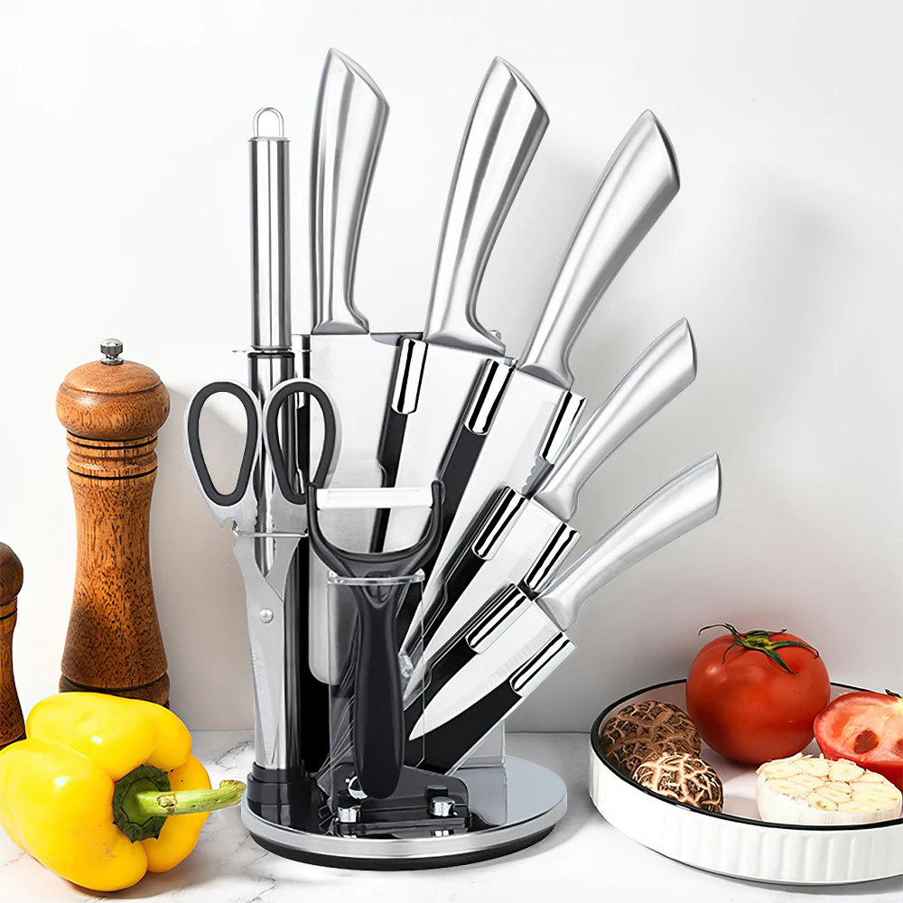 MDHAND Küchenmesserset mit Acrylblock, professionelles Kochmesser, Hackmesser, Obstmesser für Küchenfleisch und Brot, vielseitig einsetzbar