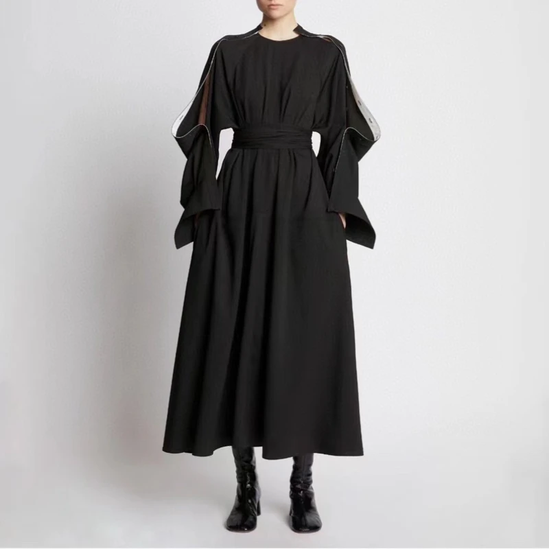 

Women Fashion long Dress Lace Up Waist Acetic Acid midi dress