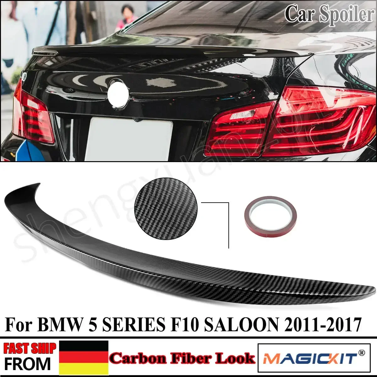 MagicKit Carbon Fiber Look Rear Trunk Spoiler For 2010-2016 BMW 5 Sreies F10 M Style