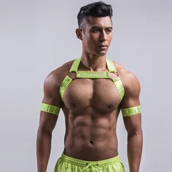 Muscle Man Pole Dance Costume Fluorescence Color Stretch Chest Strap Party Carnival Clothes Nightclub Dj Ds Accessories VDB6200