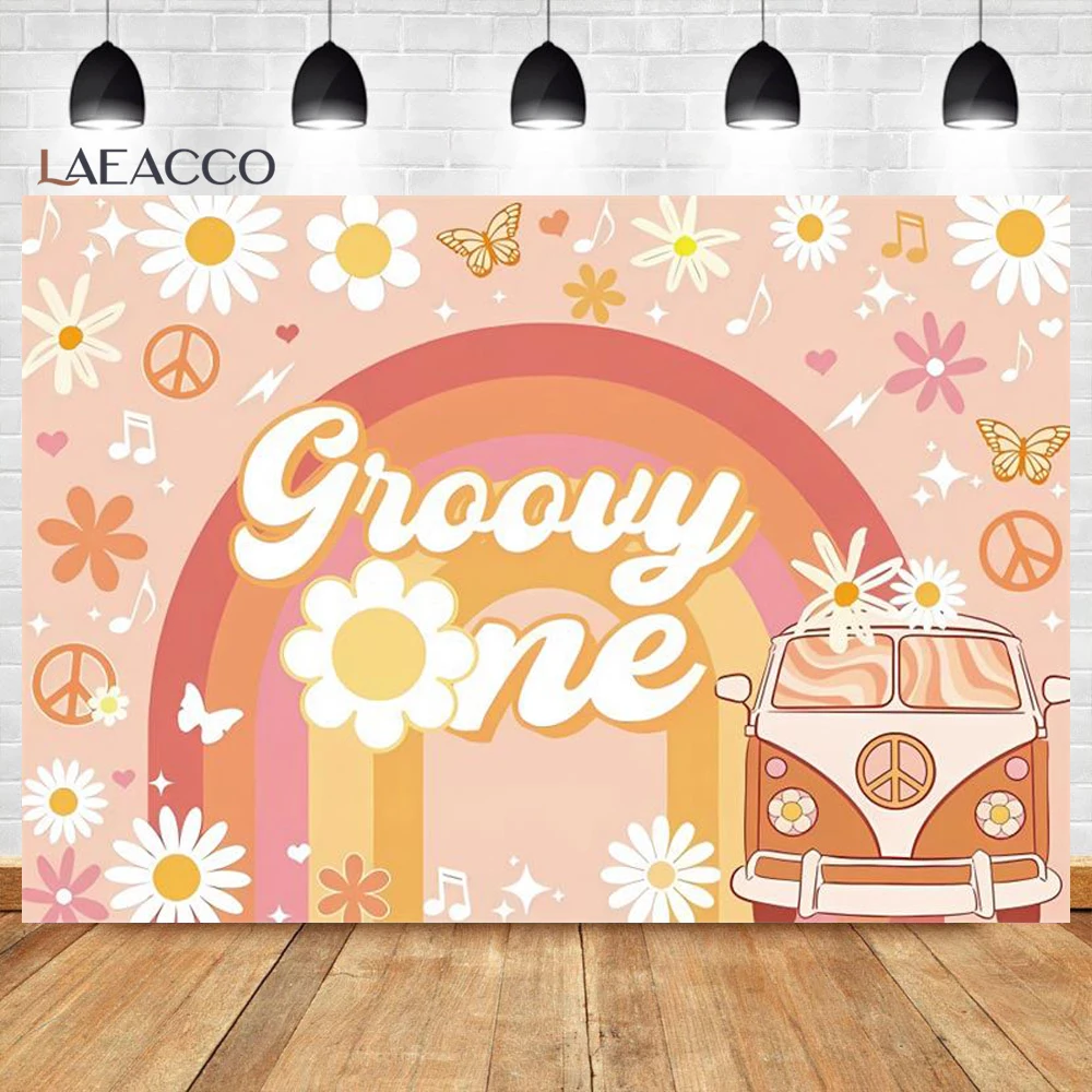 Daisy Birthday Decoration Photography Background Boho Girl One Year Old Birthday Colorful Daisy Rainbow Baby Shower Backdrop