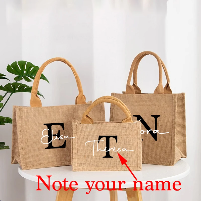 Bolsa de juta personalizada para meninas, nome personalizado, A-Z Burlap Logo Print, Shopping Bag, Tote, Boutique, Small Business Gift, Wedding Trip