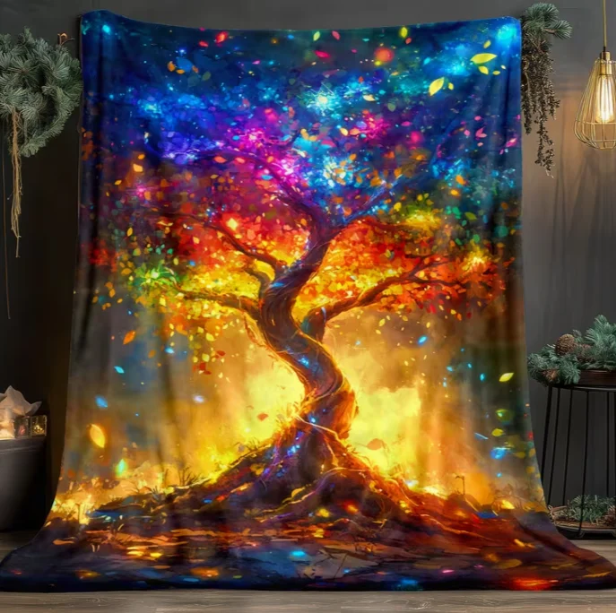 Tree of Life Design High-Definition Printed Blanket - A Lightweight Flannel Throw Suitable for Sofa, Bed, Travel, Living Room