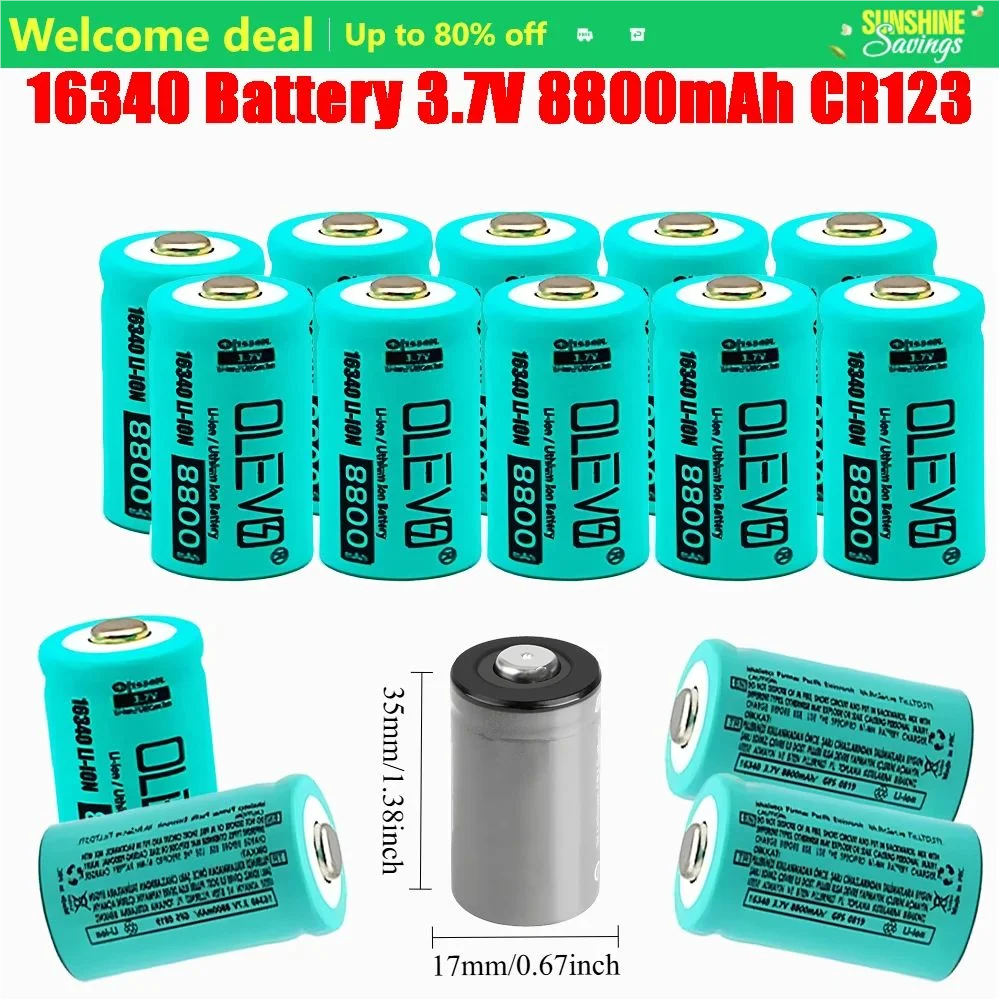 

Powtree 8800mAh Rechargeable 3.7V Li-ion 16340 Batteries CR123A RCR 123 ICR Battery for LED Flashlight Travel Wall Charger