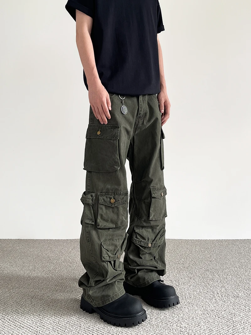

a PUEE American Vintage Paratrooper Workwear Pants Multi-ket Functional Loose Fit High Waist Long Straight Leg Casual Trou...