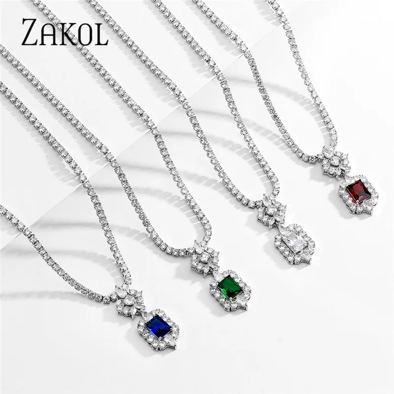 ZAKOL Sparking Cubic Zircon Earrings Necklace Bracelet Set for Women Bridal Wedding Dress Dinner Jewelry Set SP462