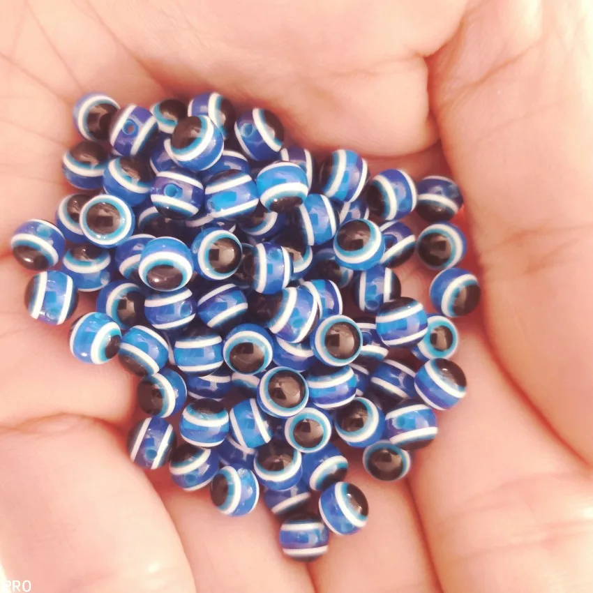 Round 6 8 10mm Blue Round Spacer Beads Evil Eye Beads Stripe Resin Spacer Beads For Jewelry Making DIY Bracelet Necklace Charm