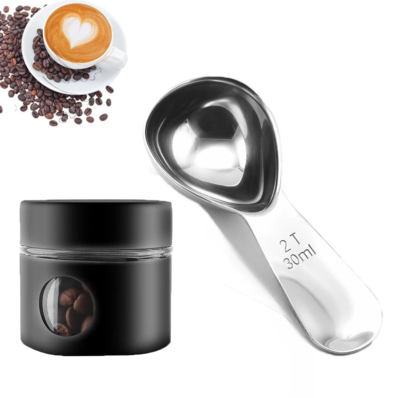 

Stainless Steel Coffee Measuring Spoon Coffee Bean Storage Jar for Grinding Coffee Beans Tea and Sugar- Home Barista Accessories
